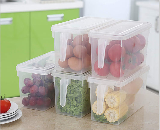 Pack of 3 Fridge Organizer Fresh Spacer Layer Storage Rack Drawer Basket Refrigerator Pull-out Drawers Fridge Freezer Storage Organizer Box with Lid and Handle Door Freezer Container Box Kitchen Organizer Plastic Basket Fruits Vegetable Basket