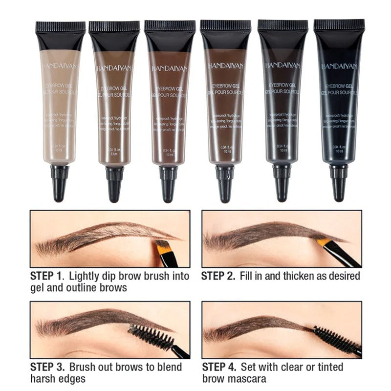 Natural Eyebrow Tint Gel Waterproof Smudge Proof 6 Shades Pigmented Cream Enhancer with Dual Ended Brush