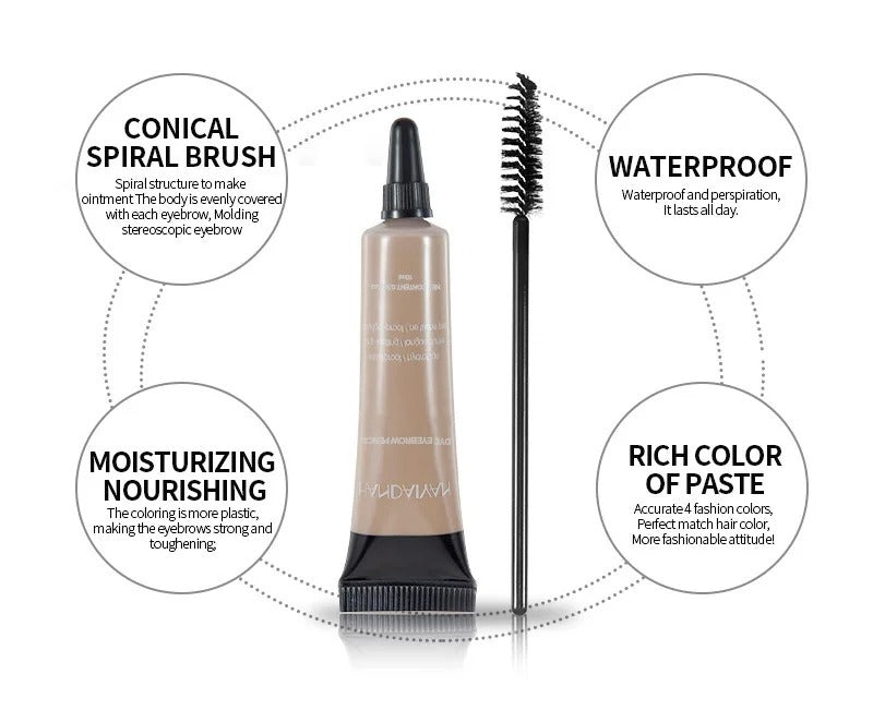 Natural Eyebrow Tint Gel Waterproof Smudge Proof 6 Shades Pigmented Cream Enhancer with Dual Ended Brush