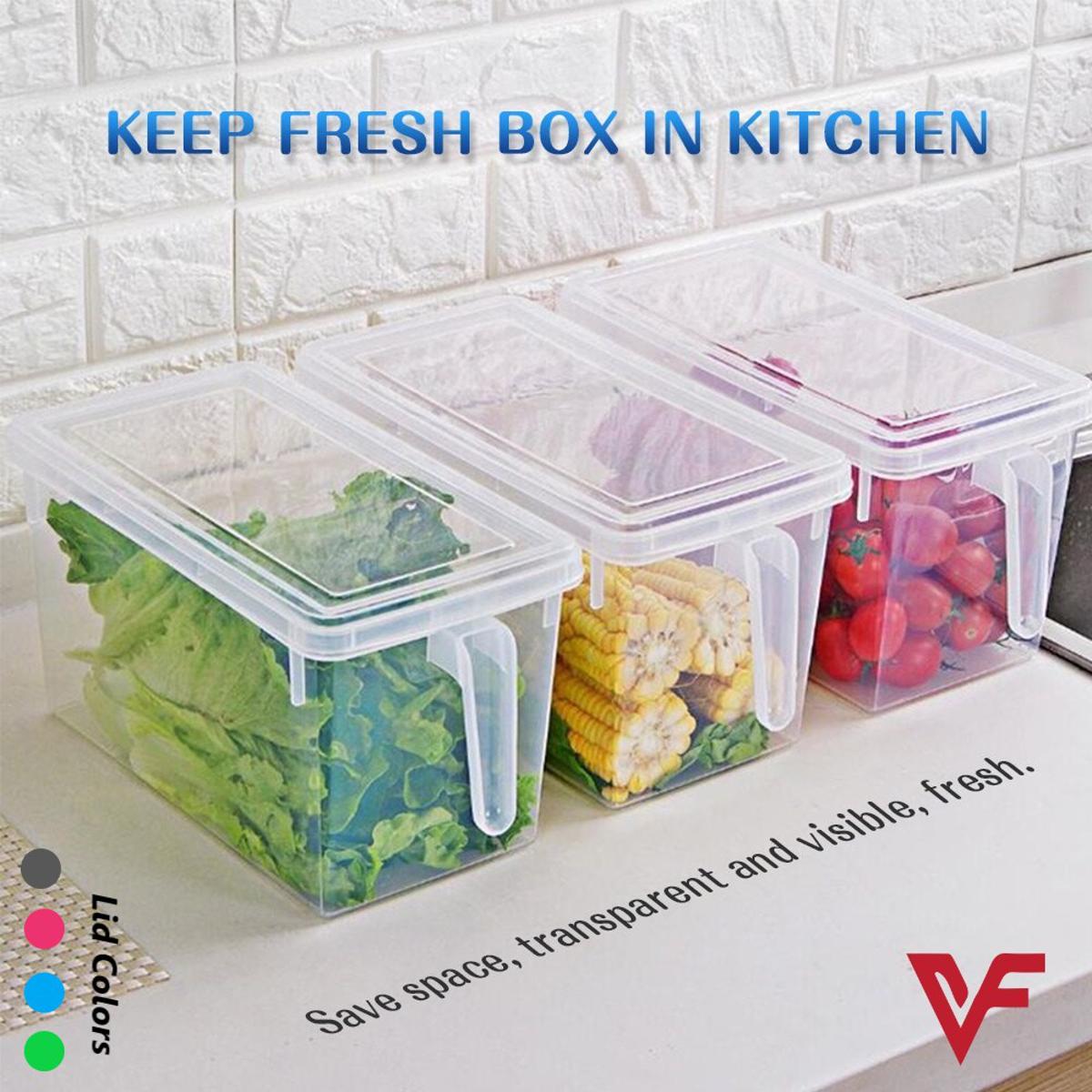 Pack of 3 Fridge Organizer Fresh Spacer Layer Storage Rack Drawer Basket Refrigerator Pull-out Drawers Fridge Freezer Storage Organizer Box with Lid and Handle Door Freezer Container Box Kitchen Organizer Plastic Basket Fruits Vegetable Basket