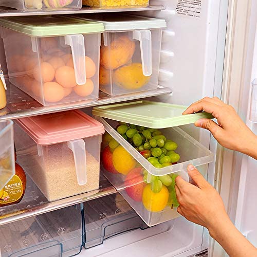 Pack of 3 Fridge Organizer Fresh Spacer Layer Storage Rack Drawer Basket Refrigerator Pull-out Drawers Fridge Freezer Storage Organizer Box with Lid and Handle Door Freezer Container Box Kitchen Organizer Plastic Basket Fruits Vegetable Basket