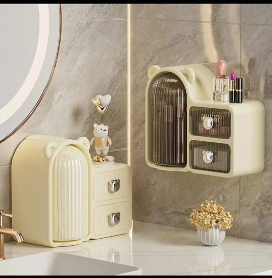 High Quality Rotating Bear Makeup Organizer Stylish Makeup Plastic Storage Box with Drawers Dust Proof Vanity Desktop Case for Cosmetics Skincare Storage Box