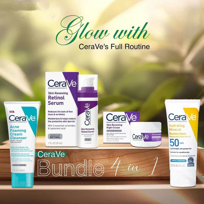 CeraVe 4-in-1 Skincare Kit | Cleanser, Serum, Sunblock & Night Cream | Dermatologist-Approved Routine