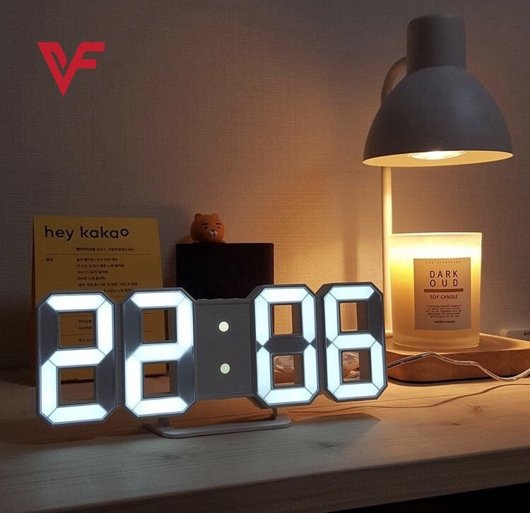 White 3D Led Digital Clock Snooze Bedroom Desk Alarm Clocks 24/12 Hour Display Home Decoration Hanging Wall Clock Calendar Thermometer Voice Control Backlight Time Temperature Display For Bedroom Office Living Room Home Decor Gift Nightstand Bedside