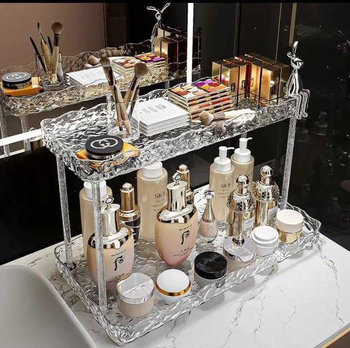 2-Layer Acrylic Multi-Function Storage Rack – Double Tier Organizer for Cosmetics, Bottles & Tools