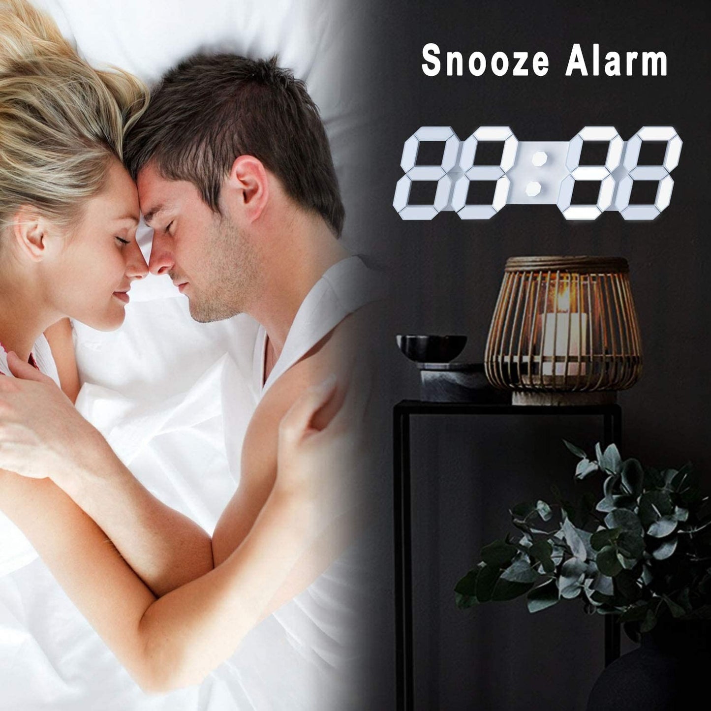 White 3D Led Digital Clock Snooze Bedroom Desk Alarm Clocks 24/12 Hour Display Home Decoration Hanging Wall Clock Calendar Thermometer Voice Control Backlight Time Temperature Display For Bedroom Office Living Room Home Decor Gift Nightstand Bedside
