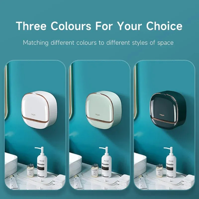 Dark Green | Self-Adhesive Wall-Mounted Luxury Soap Holder with Lid and Drainage Tray